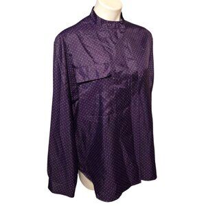 Lady Manhattan Top Modern Large Purple Longsleeve Button Top Polyester Tagged 16